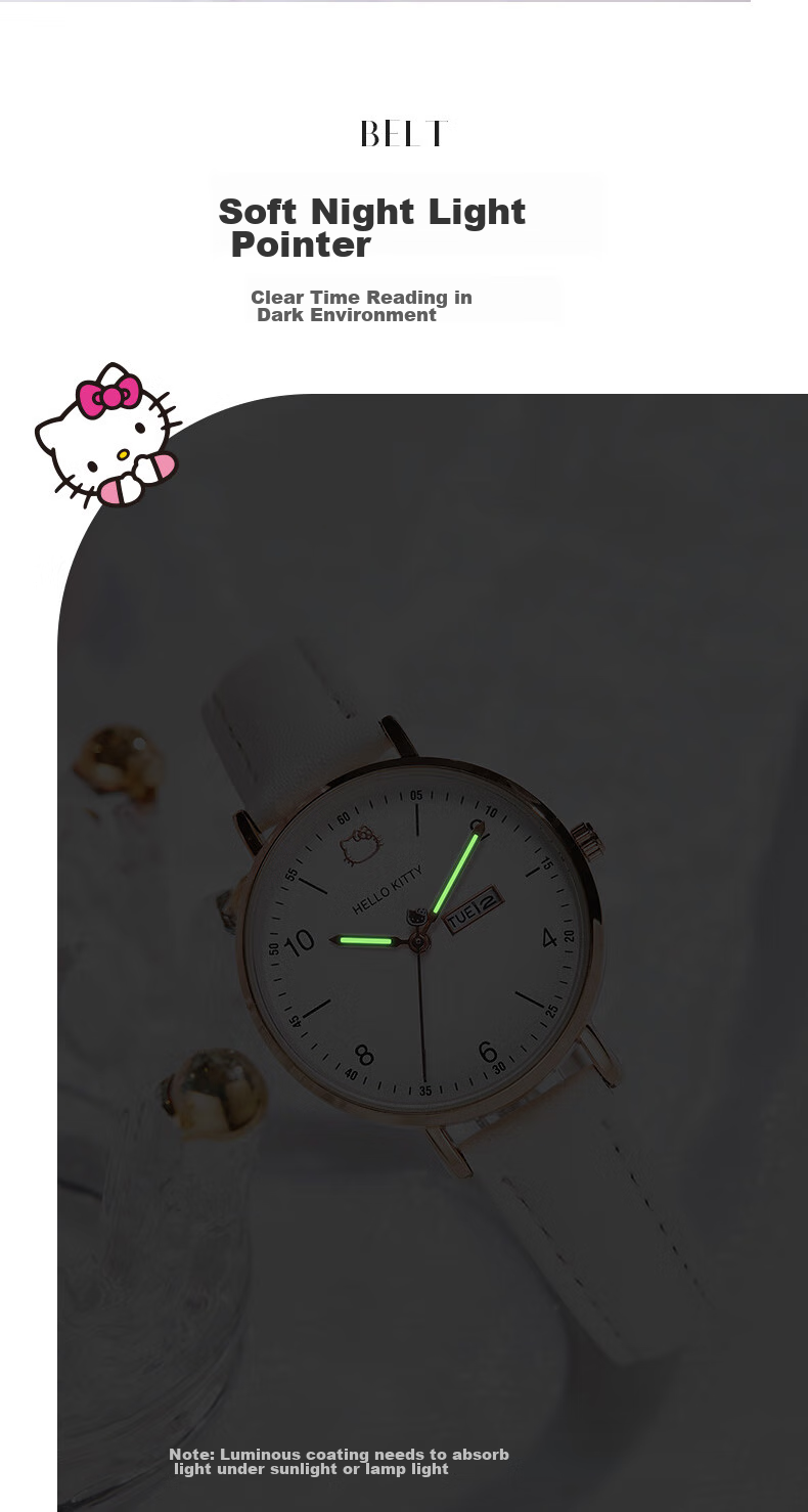Hello Kitty Student Exam Watch for Female Students in Middle School, High School, And College Entrance Exams, Civil Service Exams, Postgraduate Entrance Exams, Quiet Quartz Watch 8