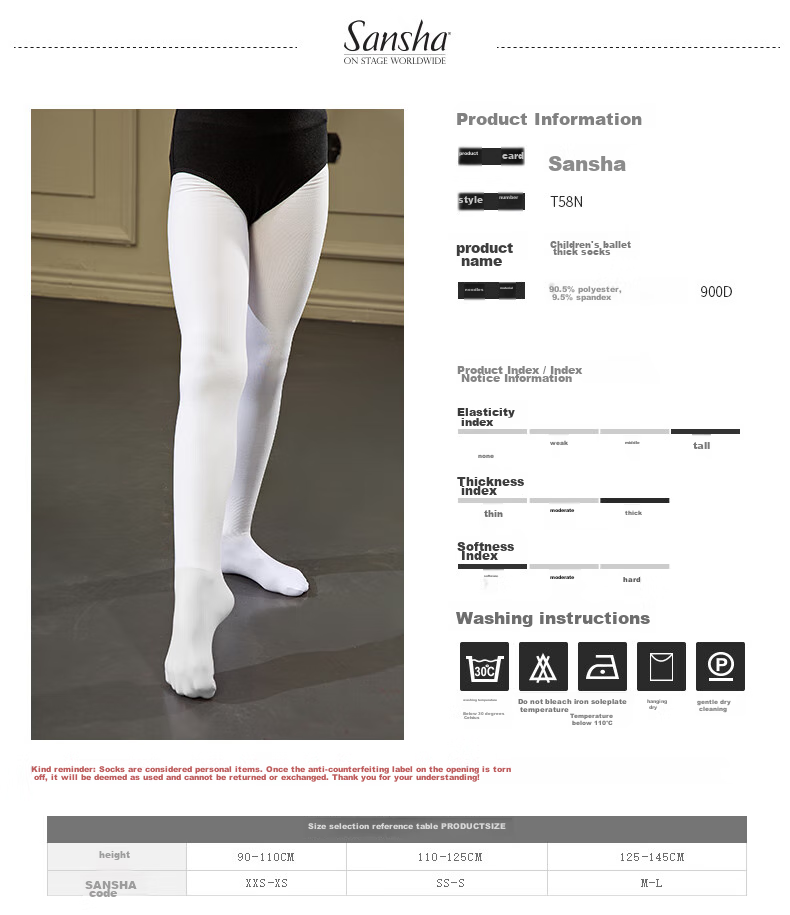 Sansha Children's Dance Tights, Autumn And Winter Fleece-Lined Thickened, Girls' Ballet Leggings, T58 White, XXS-XS 2