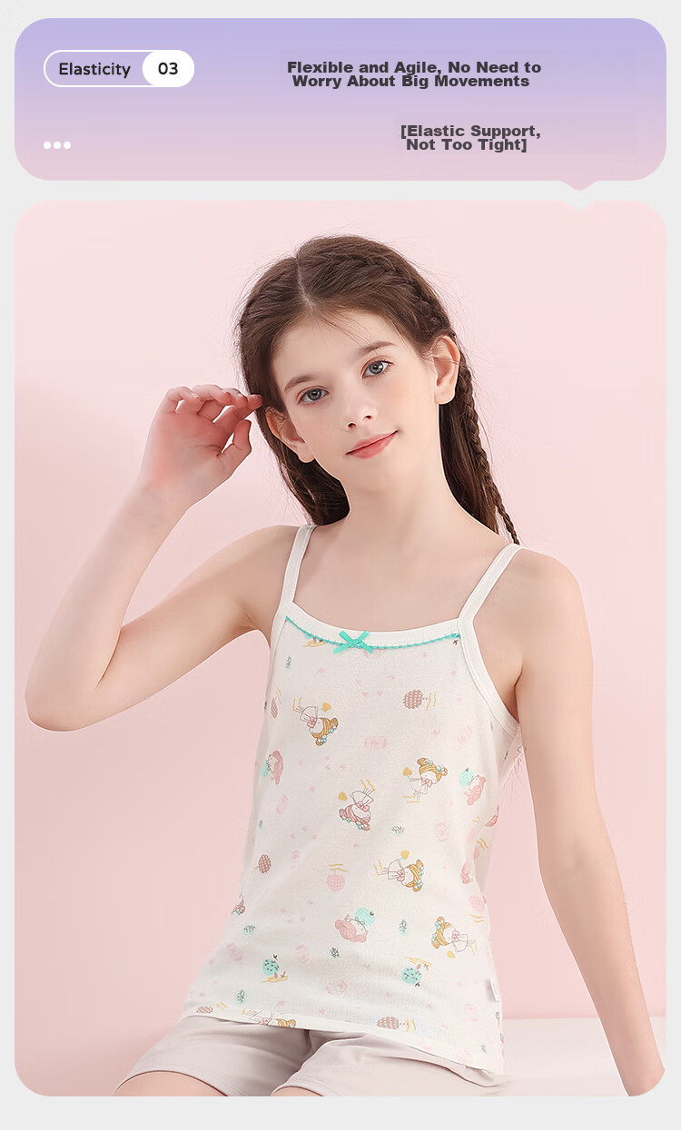 LangSha Children's Tank Tops, Girls' Summer Thin Cotton Undershirts, Camisoles for Young Girls, 2-Piece Set, Strawberry Girl Design, Size 110 5