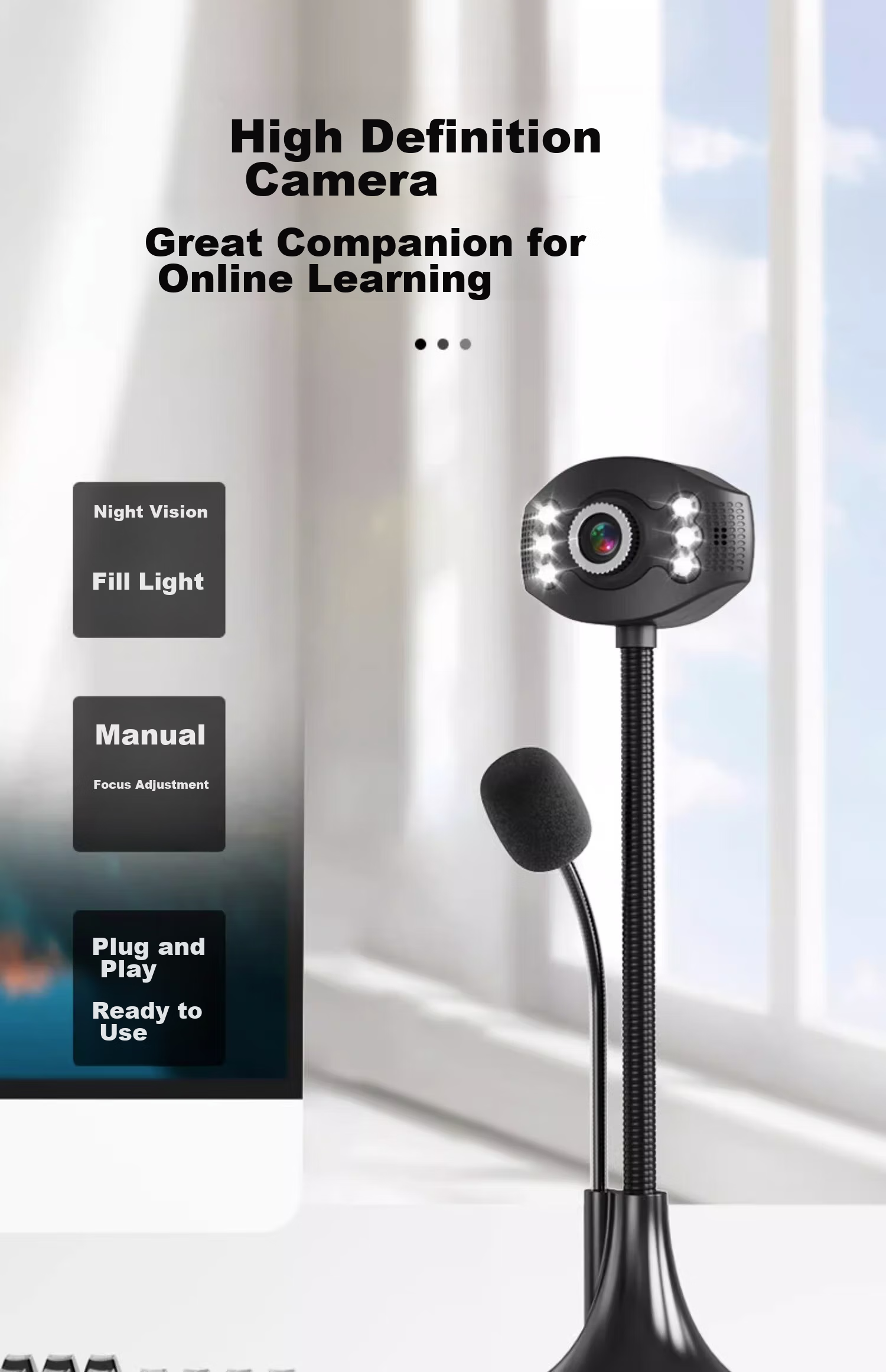 Saida SADA Computer Microphone High-Definition Webcam for Hotel Registration Computer Desktop Laptop Hotel Inn Facial Recognition 1080P Video Conference Special Use 1