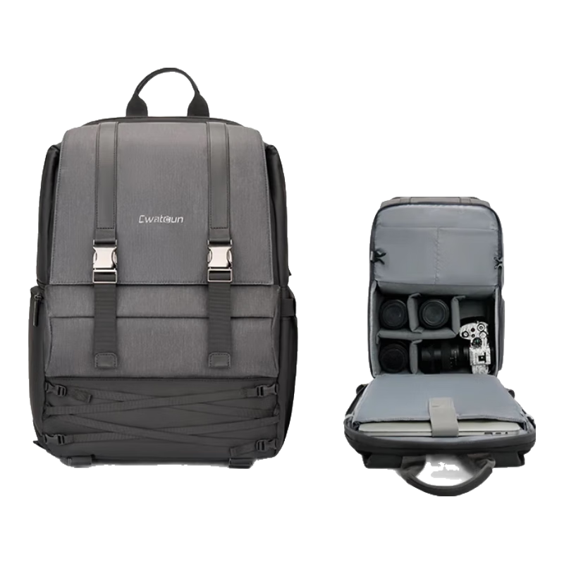 CWATCUN Camera Backpack with Upper And Lower Compartments, Dual-Shoulder Design, Multifunctional Digital Professional Mirrorless And DSLR Outdoor Large-Capacity Portable Camera Bag