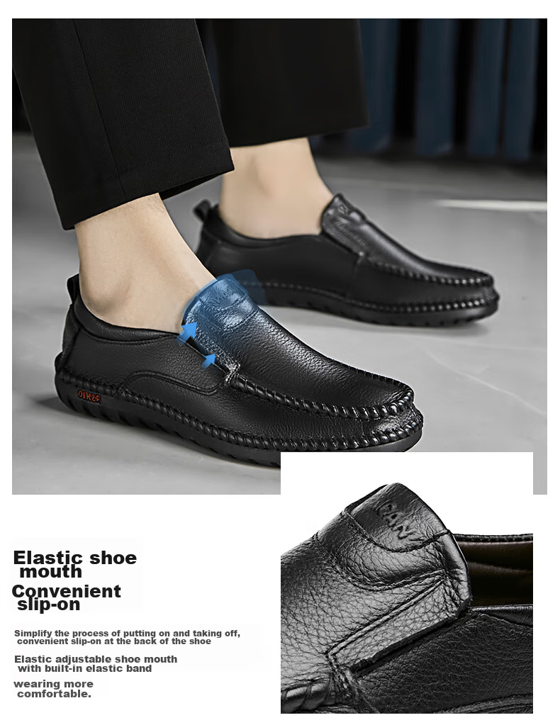 MEXICAN Business Casual Shoes Men's Top-Grain Leather Shoes Formal Slip-On Derby Shoes for Men 8283 Black Size 40 7