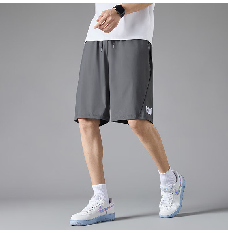 ROMON Men's Shorts, Summer Quick-Dry Ice Silk Elastic Cool Casual Five-Point Shorts, Men's Clothing LM2023 Gray L 5