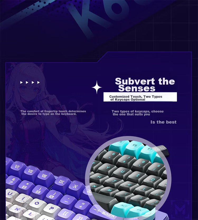 MACHENIKE K600T, 82-Key Wired/2.4G/Bluetooth Tri-Mode Mechanical Keyboard, IP Custom Edition - Baize Teng Purple Switch 9
