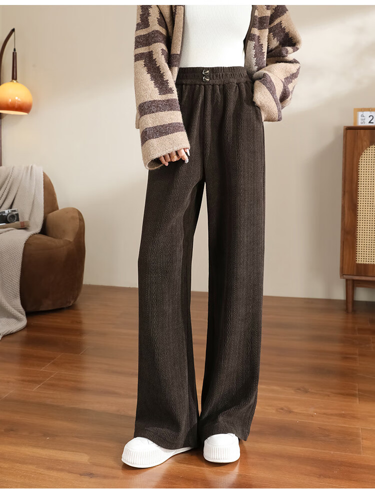 Dme [True Slim Wide-Leg Pants] High-Waisted Slimming Versatile Draping Straight Casual Trousers, Lazy Style Textured Floor-Length Pants 11
