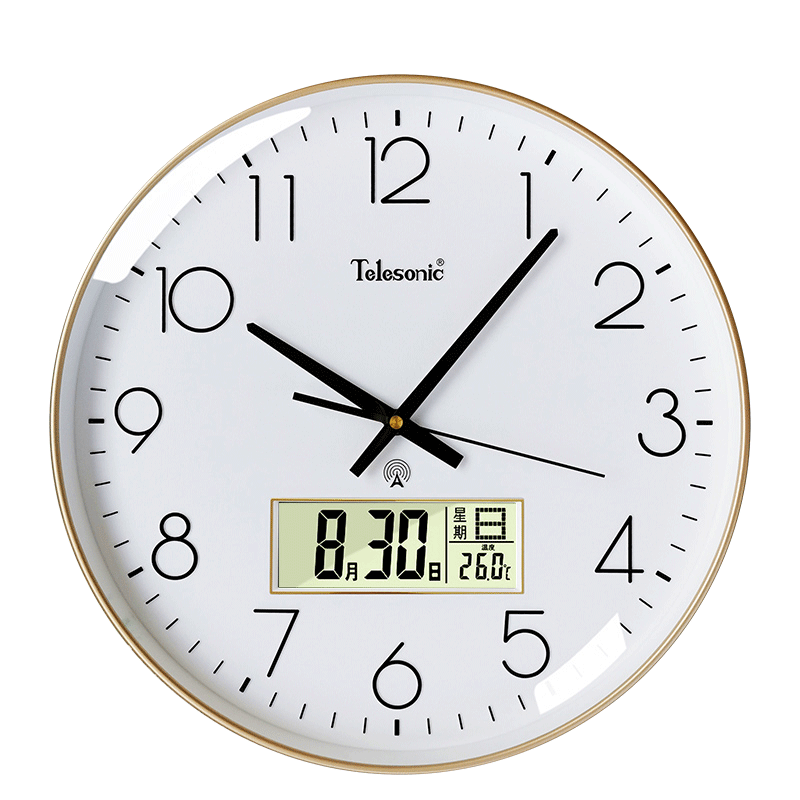 Telesonic Wall Clock, Living Room Timepiece, Automatic Time Synchronization, Perpetual Calendar, Temperature Display, Wall-Mounted, No Drilling Required, Radio-Controlled Clock, 30CM