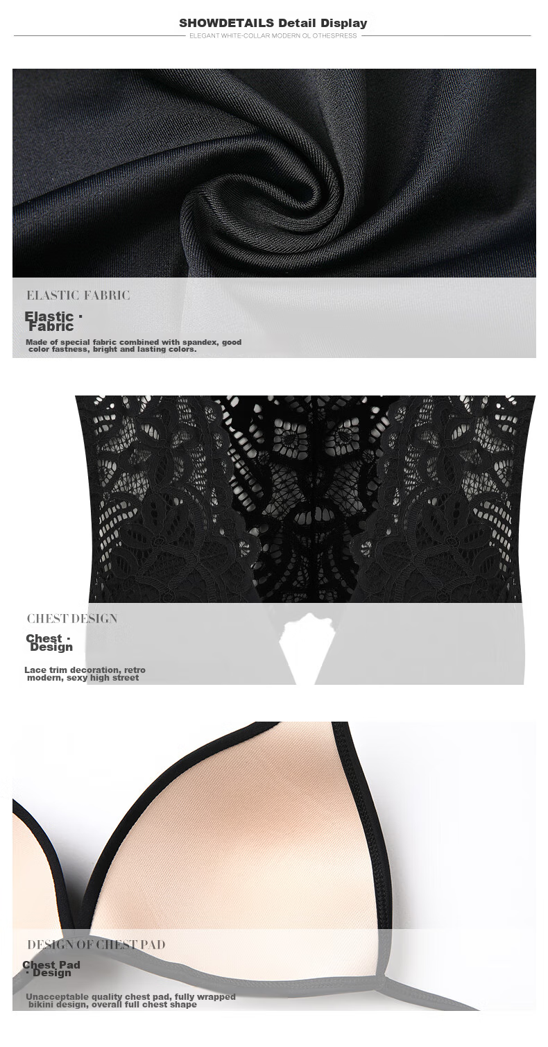 Sanqi One-Piece Swimsuit, Women's Bikini, Sexy Triangle Panties, Lace, Push-Up for Small Chest, Beach And Hot Spring Swimwear, 20042 Black, Size L 13