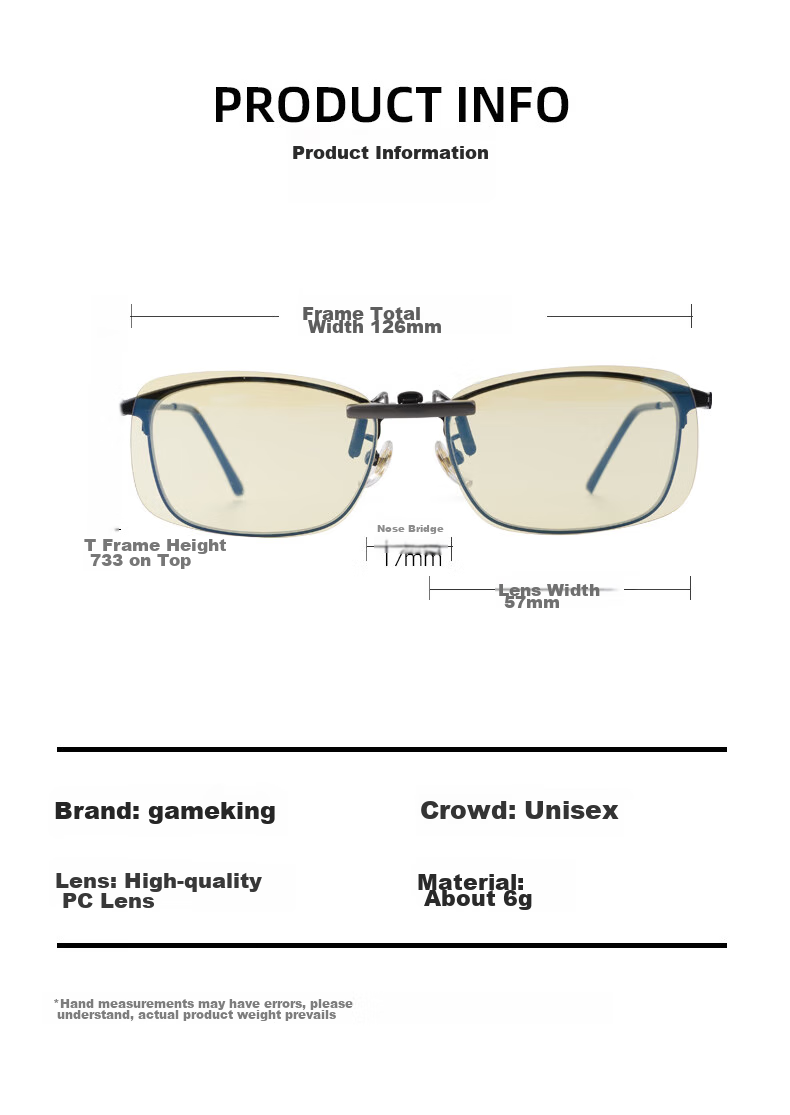 Gameking Anti-Blue Light Clip-On Glasses, Anti-Radiation, for Nearsightedness, Specially Designed for Men And Women, to Protect Eyes When Using Phones And Computers, Clip-On Style, 1.8 12