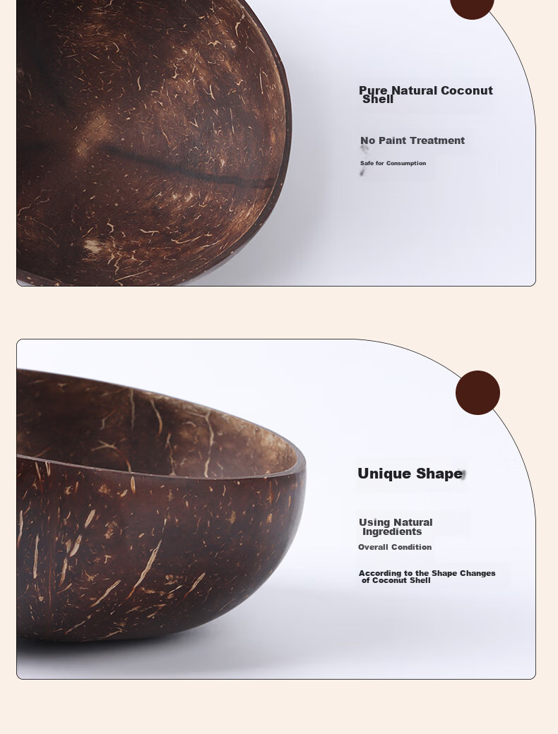 BJ Yogurt Bowl with Spoon, Wooden Dessert Fruit Salad Bowl for Home Breakfast Oatmeal, Natural Coconut Shell Bowl 16