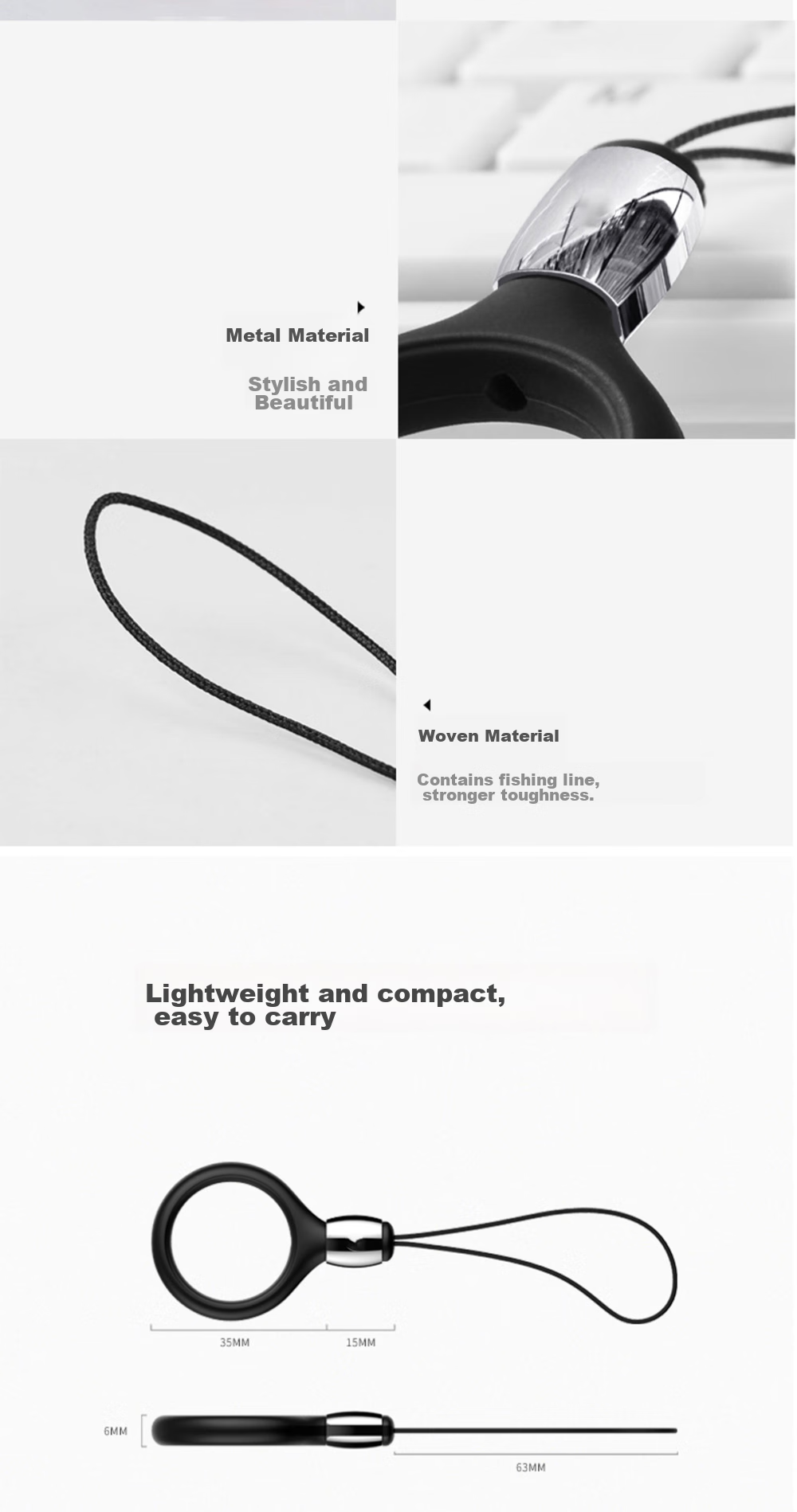 ESCASE [Single Pack] Phone Lanyard Camera Short Wrist Strap Wallet USB Drive Key ID Pendant for Apple IPhone Xr/xs/max And Other Smartphones, Silicone Soft Black ES-XR2 8