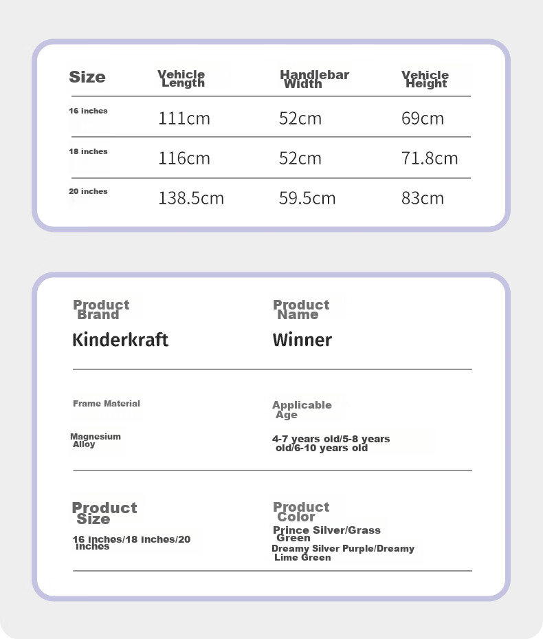 KinderKraft Children's Bicycle for Ages 4-6 Student Single Bike Mountain Bike Gift for Boys And Girls, 18-Inch Purple 26