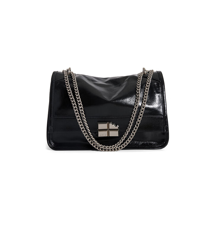 Ximuting Shaonianpai Cowhide Chain Tote Bag for Women, Large Capacity Shoulder Crossbody Bag, Girlfriend Gift, Deep Black Small Size 14