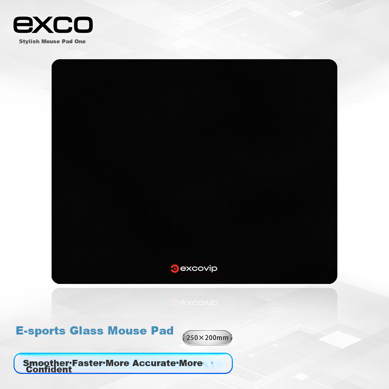EXCO Solid Color Glass Mouse Pad, Gaming Photovoltaic Mouse Pad, Hard Keyboard Desk Pad, Computer Office Laptop Small Size Mat 250*200mm, Black 0179 2
