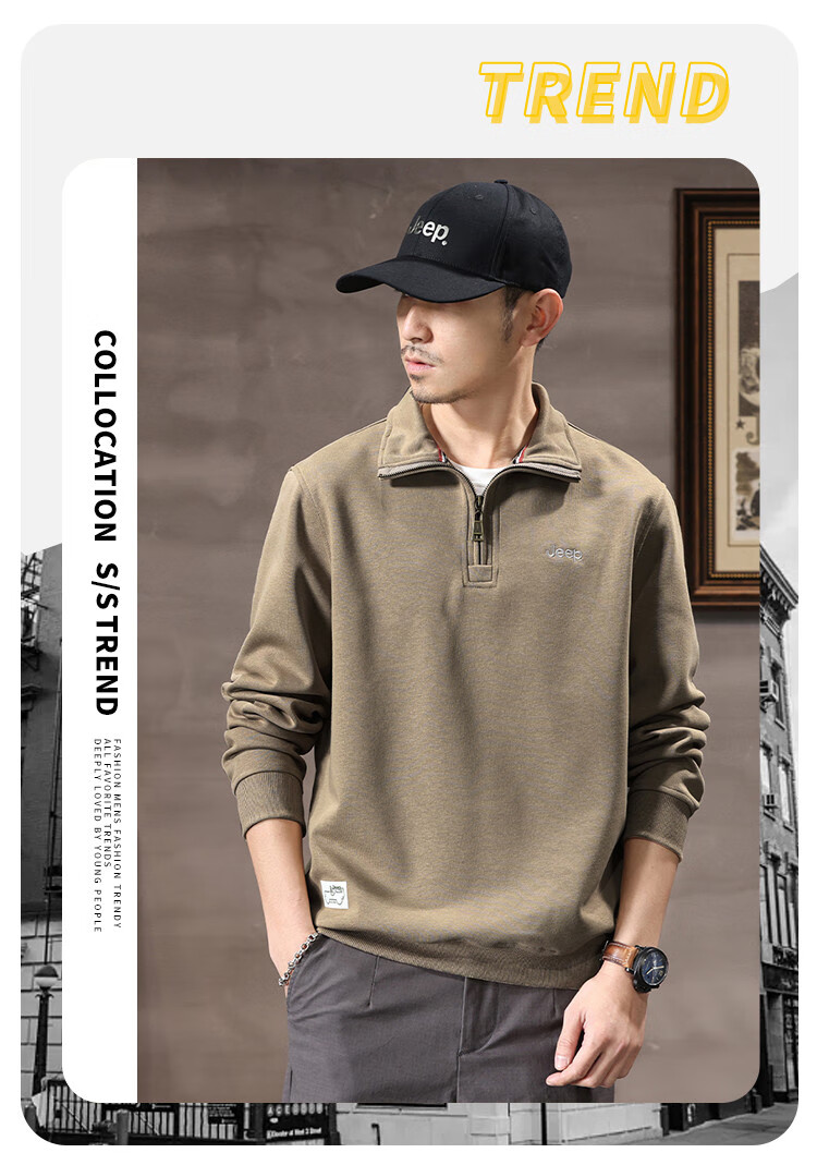 JEEP Spring And Autumn 2026 New Men's Sweatshirt with Lapel Collar, Versatile Casual Jacket, Loose-Fitting Sports Polo Collar Top for Men's Wear 2
