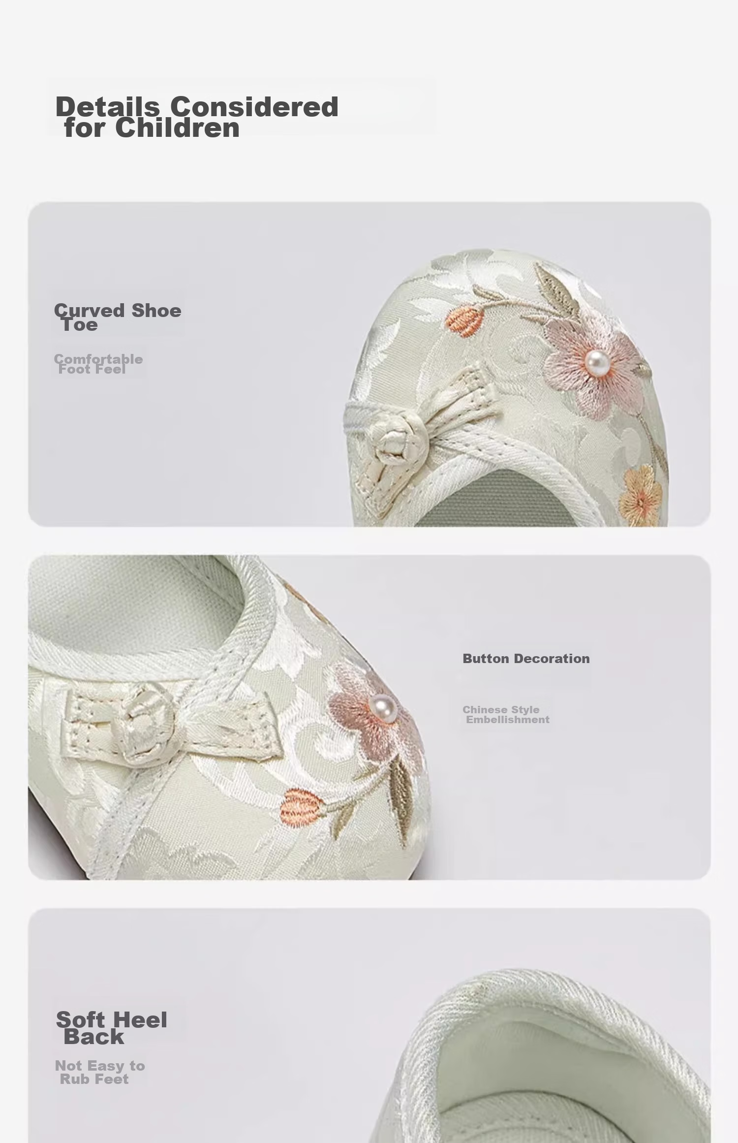 DAVE & BELLA Girls' Embroidered Shoes, Chinese Style Children's Hanfu Qipao Shoes, Frog Buttons, Spring And Autumn Season Girls' Shoes 7