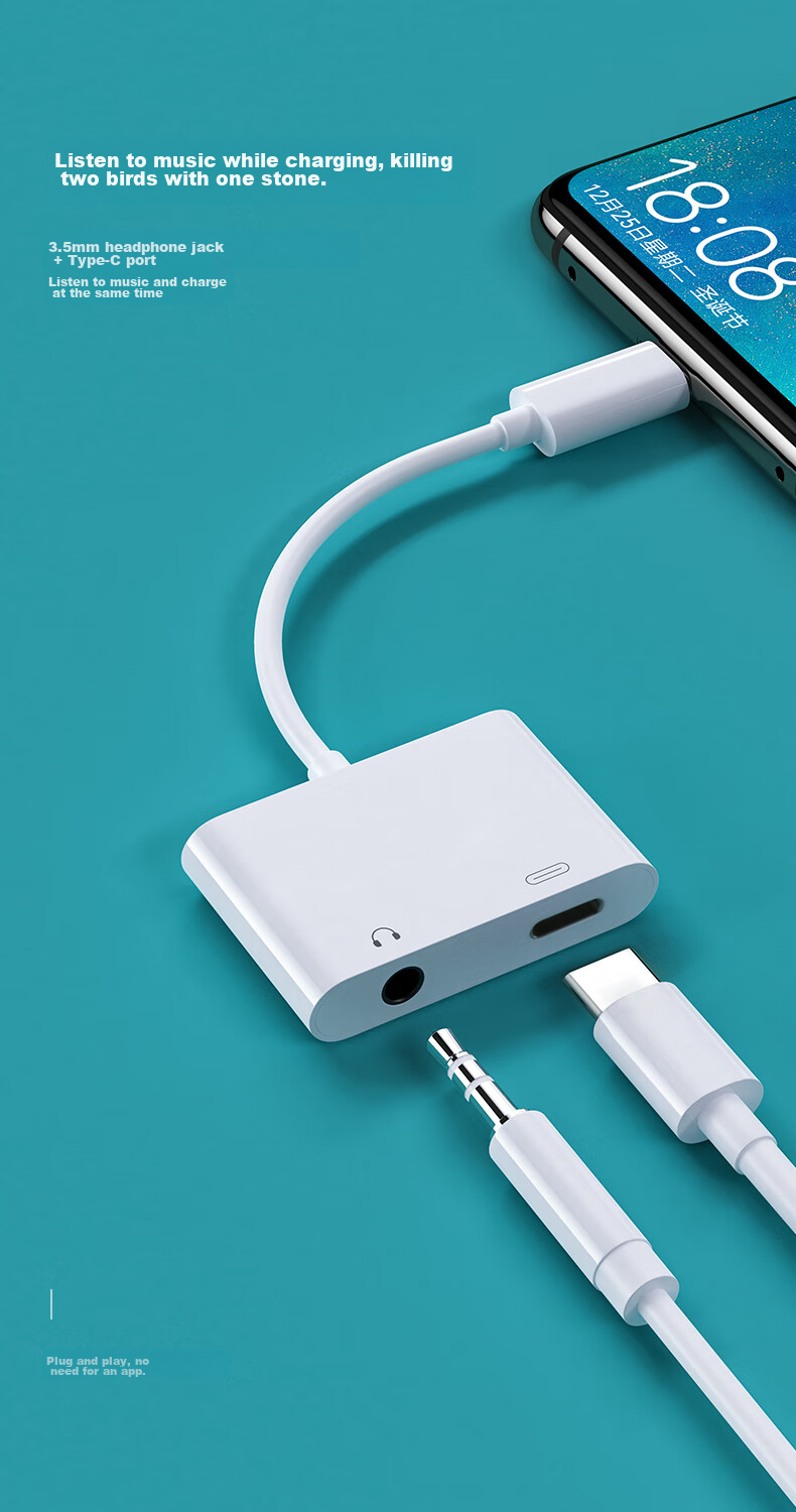 BIAZE Type-C to 3.5mm Adapter Compatible with Huawei P70 Mate 70 Pro, Xiaomi K50, Calling And Charging P22 3