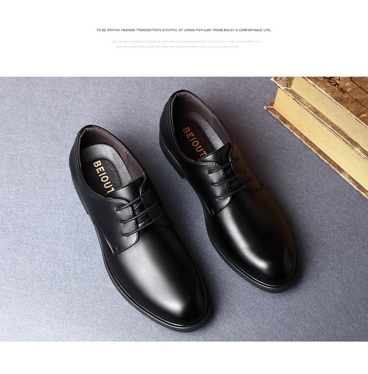 BEIOUTU Men's Lace-Up Formal Business Shoes, British Style Comfortable Work Commute Leather Shoes for Men, Size 40, Black, 178 2