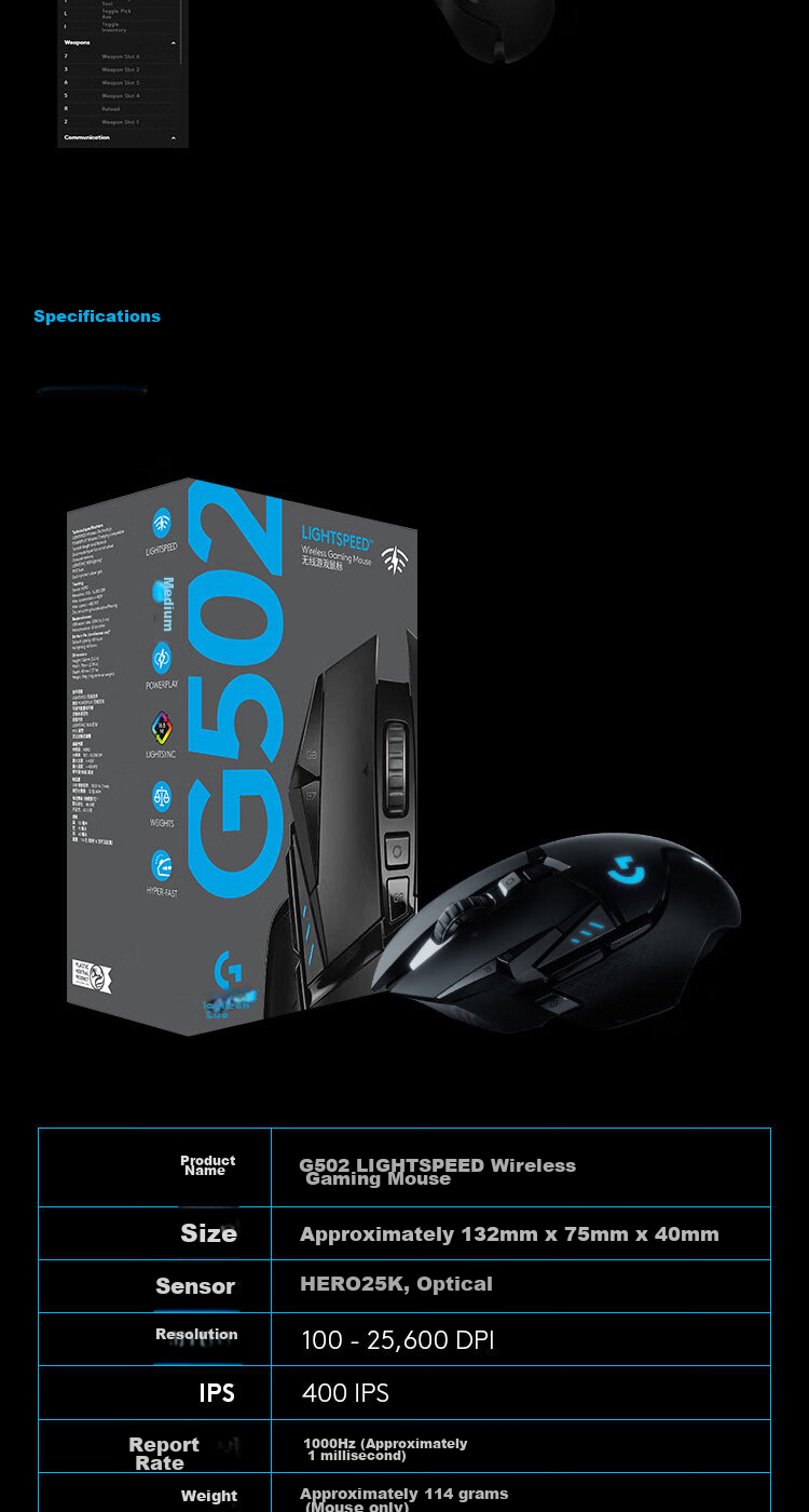 G G502 Wireless Gaming Mouse, Dual-Mode Wireless And Wired Mouse, Ergonomic Design with Customizable Weight Distribution, RGB Backlight, Wireless Charging, FPS Black Myth: Wukong 11