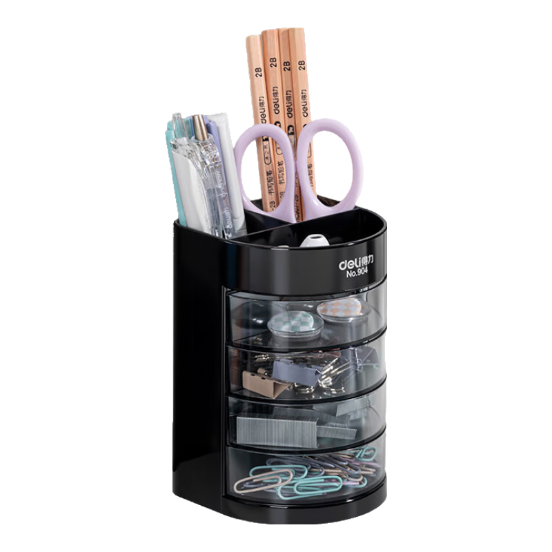 Deli Four-Tier Multifunctional Office Pen Holder, Creative Desktop Storage Box, Office Supplies, Black 904