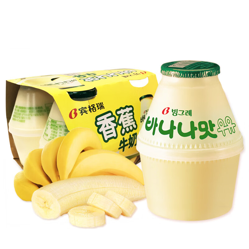 宾格瑞（BINGGRAE）香蕉牛奶238ml*4瓶 韩国进口坛子奶 早餐奶 儿童奶 学生奶 低温奶
