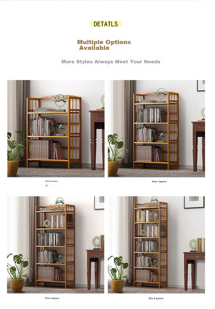 Anerya Bamboo Simple Bookshelf, Floor-Standing Storage Rack, Living Room And Office Bookcase, Cabinet Shelf, Storage Rack 15