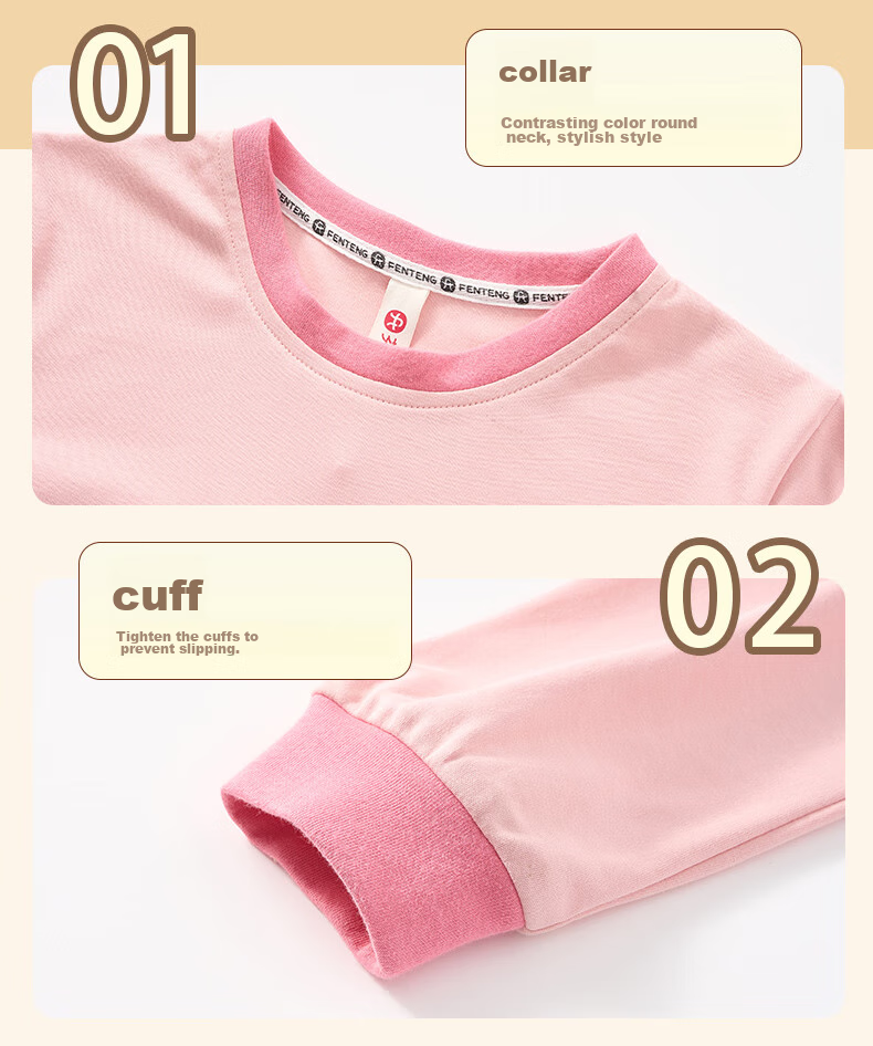 Fenteng Children's Pajamas, Girls' Brown Bear And Cony Rabbit Co-Branded Pure Cotton Sleepwear for Older Childre 17