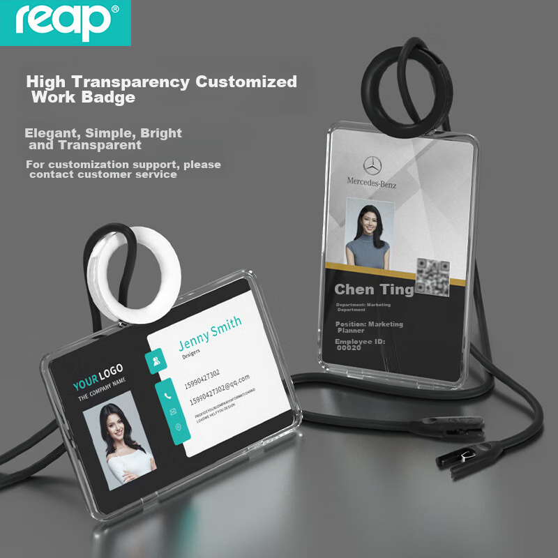 Reap Work Badge Holder with Lanyard, Card Holder for Employee ID Cards, Meal Cards, Bus Cards, Access Control Cards, Name Tag, Chest Badge, Transparent Work Card, Horizontal Style White 7126 - 1 Piece 1