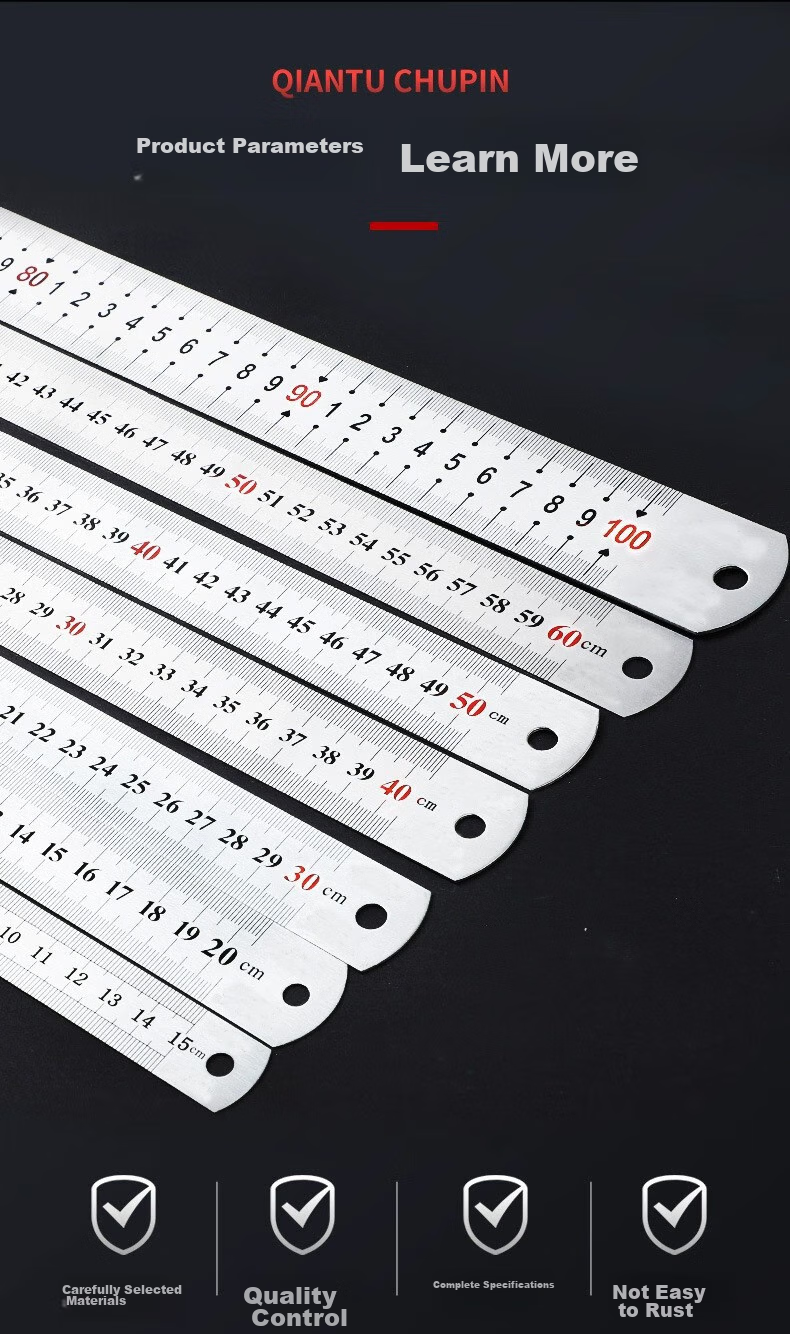 Tianshun Steel Straight Ruler, 50 Cm, Thickened Stainless Steel Ruler, for Woodworking, 0.1mm Precision, Measuring Tool 3