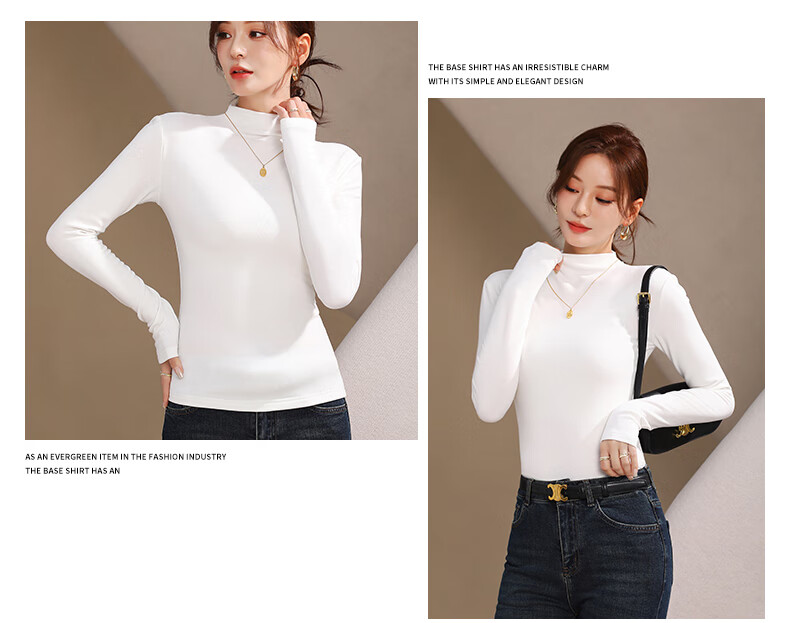 XUEXIMAN Women's Turtleneck Base Layer Top, Spring Season, German Velvet Brushed Undershirt, 7a Antibacterial Slim-Fit Inner Wear Top 15