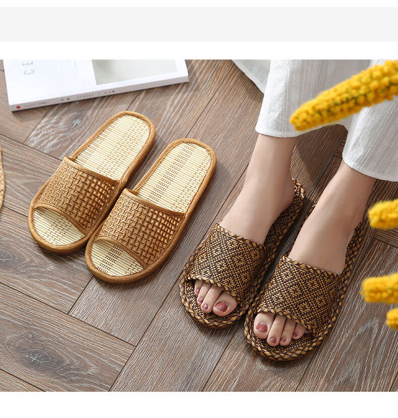 GUOLUOFEI Woven Unisex Summer Slippers Bamboo Floor Soft Sole Non-Slip Men's New Bamboo Sole Size 38-39 11