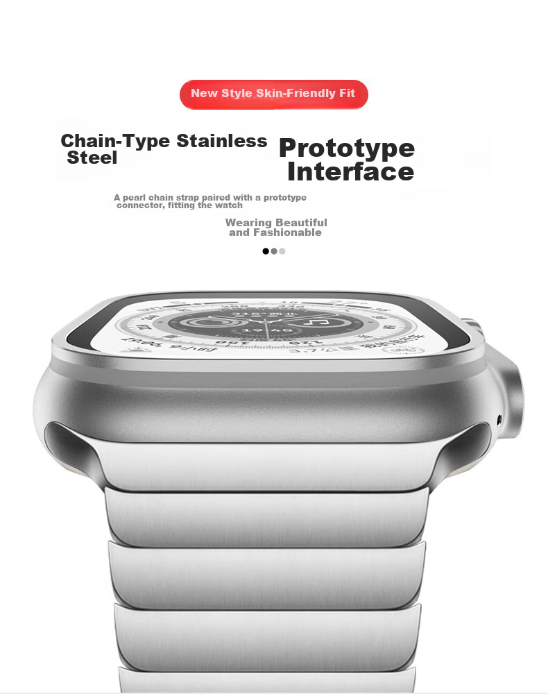 BHO Compatible New Apple Watch Band, Metal Chain Strap for Apple Watch S12/S11, Stainless Steel Watchband for IWatch S10/9/8/SE3/Ultra4/3 4