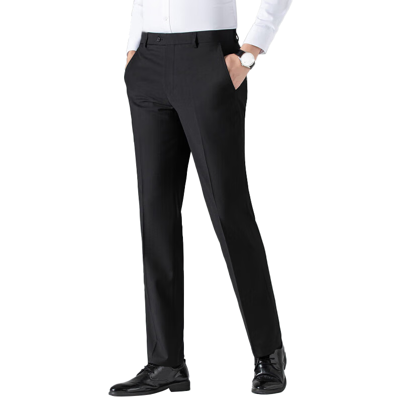 ROMON Men's Casual Pants, Straight-Leg Loose Trousers, Business Workwear, Versatile Simple Formal Dress Pants for Men, Black, Size 31