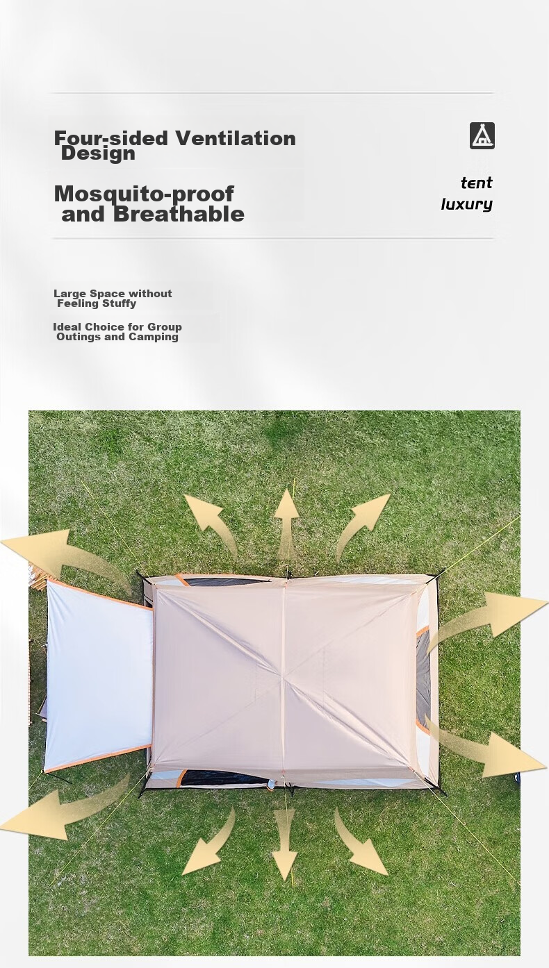 BeiJiLang Tent, Outdoor Family Camping, Portable, Sun Protection, Rain Protection, Multi-Person Large Space, Wild Camping, Double-Layer Two-Room One-Living Room, Coffee 6