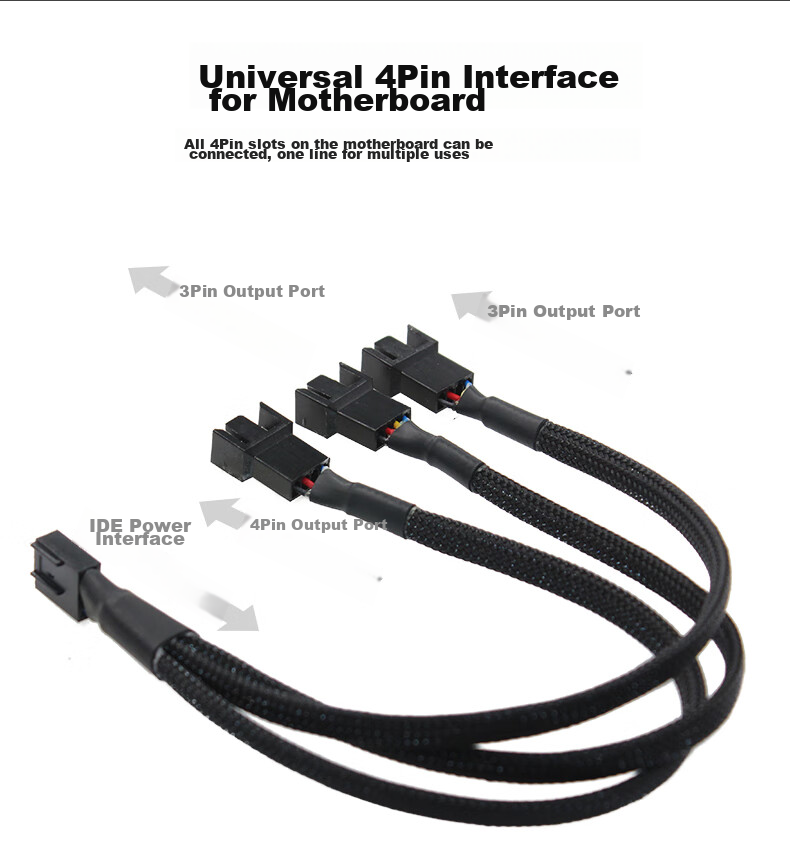 JEYI Desktop Motherboard 4PIN Fan Adapter Extension Cable, One to Four 2