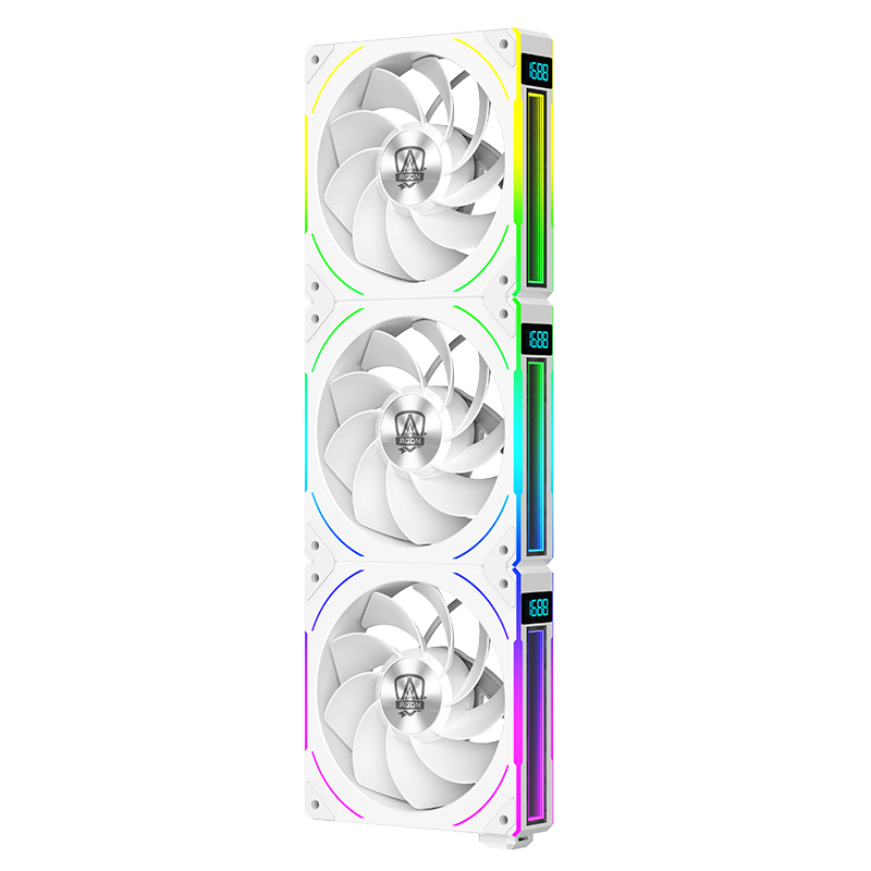 AOC AT360FW/93 Anti-Leaf White 12CM Case Cooling Fan Triple Pack, ARGB Synchronized Lighting, Wireless Cable Connection, Dual Ball Bearing, Speed Display