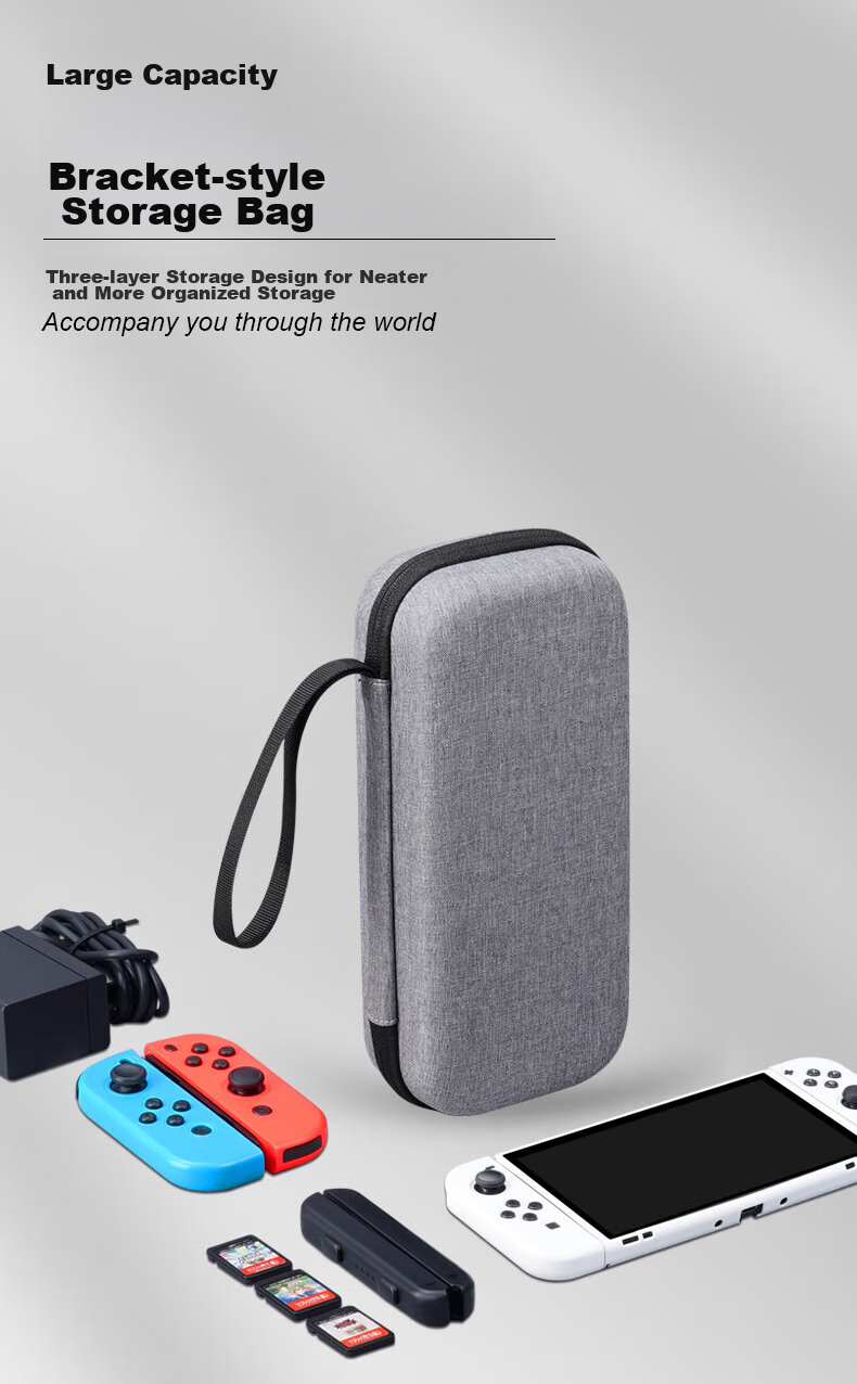 Jemdo Nintendo Switch Storage Case, Game Console Protective Box, NS/OLED Handheld Multi-Functional Portable Storage Case, Large Capacity Protective Bag, Storage Pouch, Gray 7