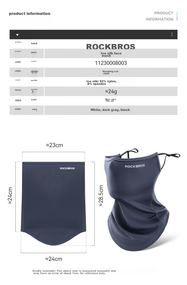 ROCKBROS Full Face Sun Protection Balaclava, Ice Silk Motorcycle Riding Neck Gaiter, Summer Unisex Fishing Face Mask, White 2
