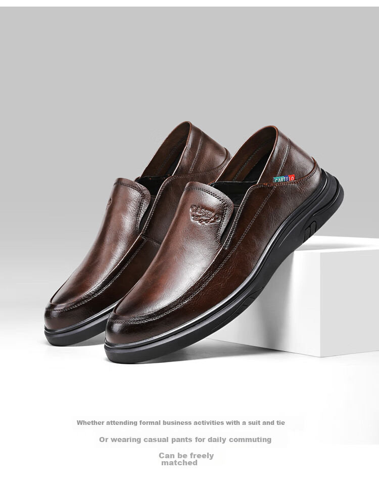 CARTELO Genuine Leather Men's Shoes, Business Casual Sports New Style for Autumn And Winter, Soft Thick-Soled Versatile Commuter Work High-End Black 55