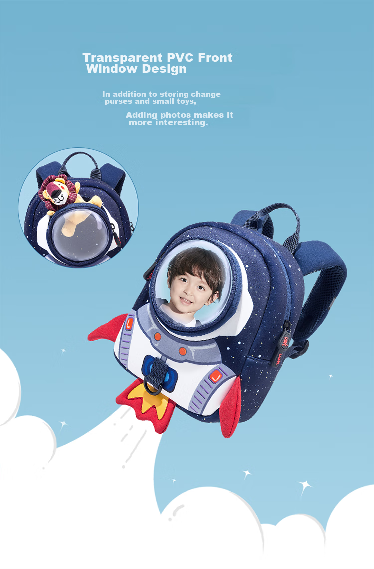 UEK Anti-Lost Backpack for Boys And Girls Aged 1-3 Kindergarten Anti-Lost Rocket Large Blue Children's Small Schoolbag 6