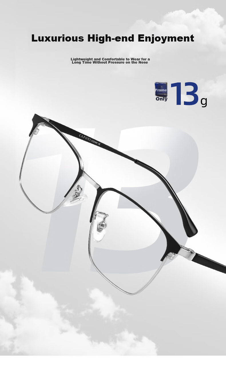 CAPONI Japanese Imported Photochromic Reading Glasses for Men, Smart Zoom Ultra-Light Semi-Rimless High-Definition Anti-Blue Light Pure Titanium Bifocal 6