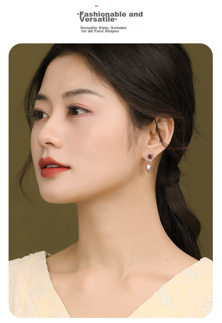 Fenghuangniepan Freshwater Pearl Earrings for Women, Elegant Stud Earrings with Niche Design, Earrings for Girlfriend's Birthday Gift 5