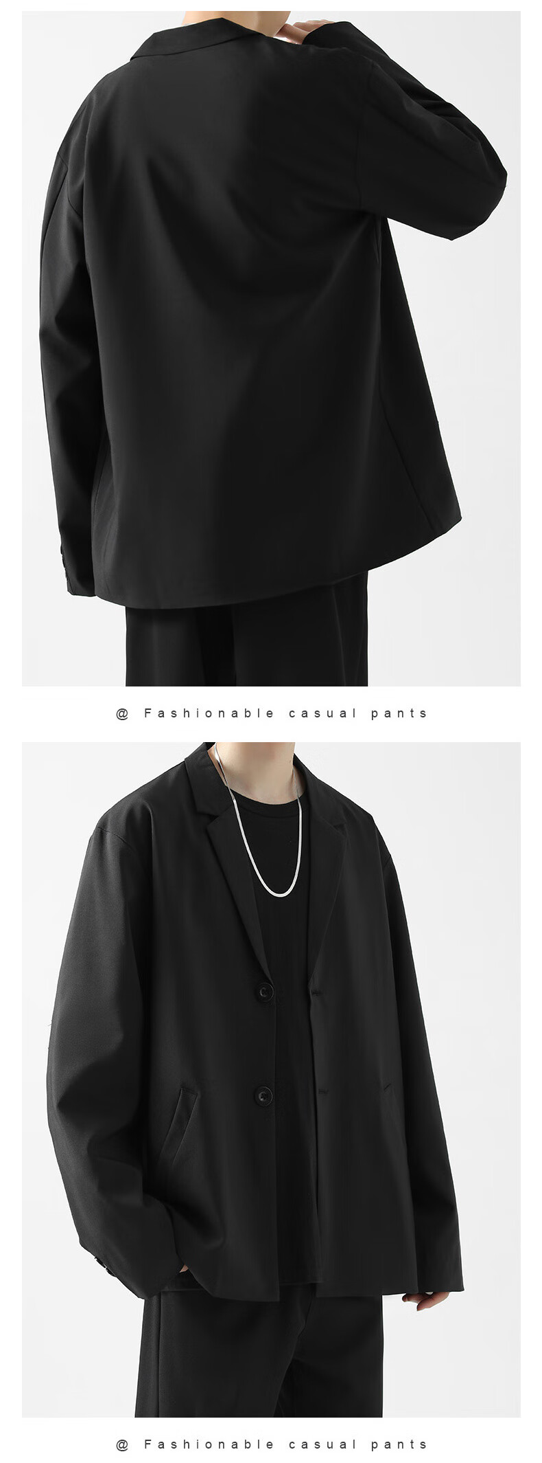 Foss Phil Men's Suit Jacket, Spring And Autumn Loose Casual Versatile DK Uniform Cool Suit Coat XF8001 Black L 7