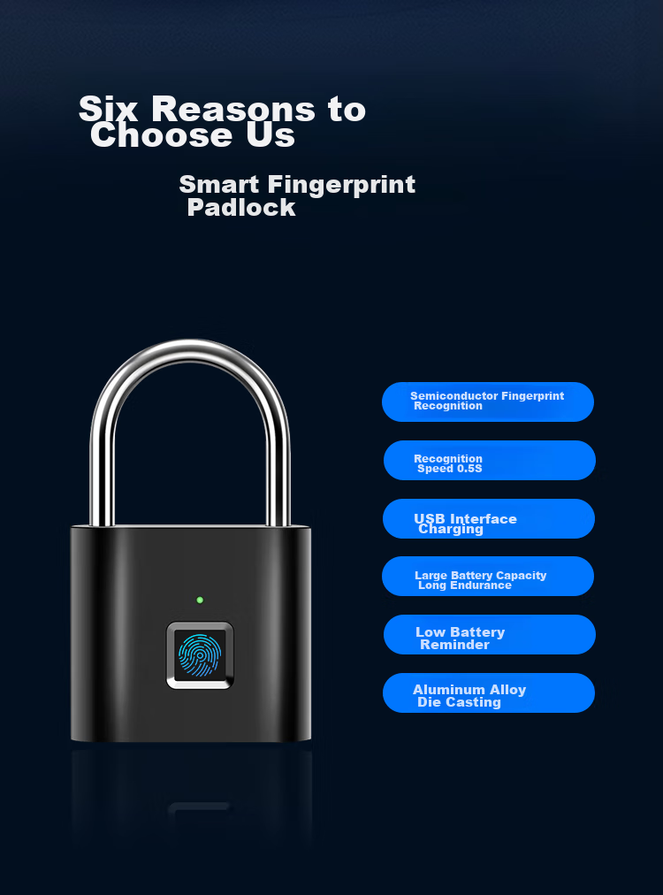 GSON GSON Smart Fingerprint Padlock for Warehouse, Dormitory, Courtyard Gate, Security Anti-Theft Anti-Freezing Electronic Lock 2