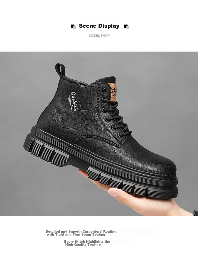 Bull Family Men's Autumn Winter British Style Martin Boots High-top Retro Versatile Work Boots Thick-soled Durable Shoes for Men 15