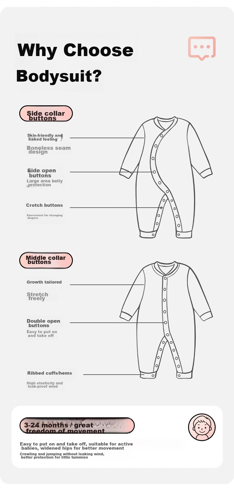 AIBEDILA Newborn Baby Romper Spring And Autumn Style, Pure Cotton Onesie, Unisex Baby Mid-Cut Bodysuit, Early Autumn Onesie, Size 90 2