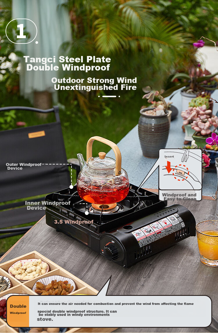 Iwatani Outdoor Double Windproof Cassette Stove, Portable Stove for Hot Pot Camping, 3.5kW Powerful Flame, ZKZ-2F Limited Edition Black 3