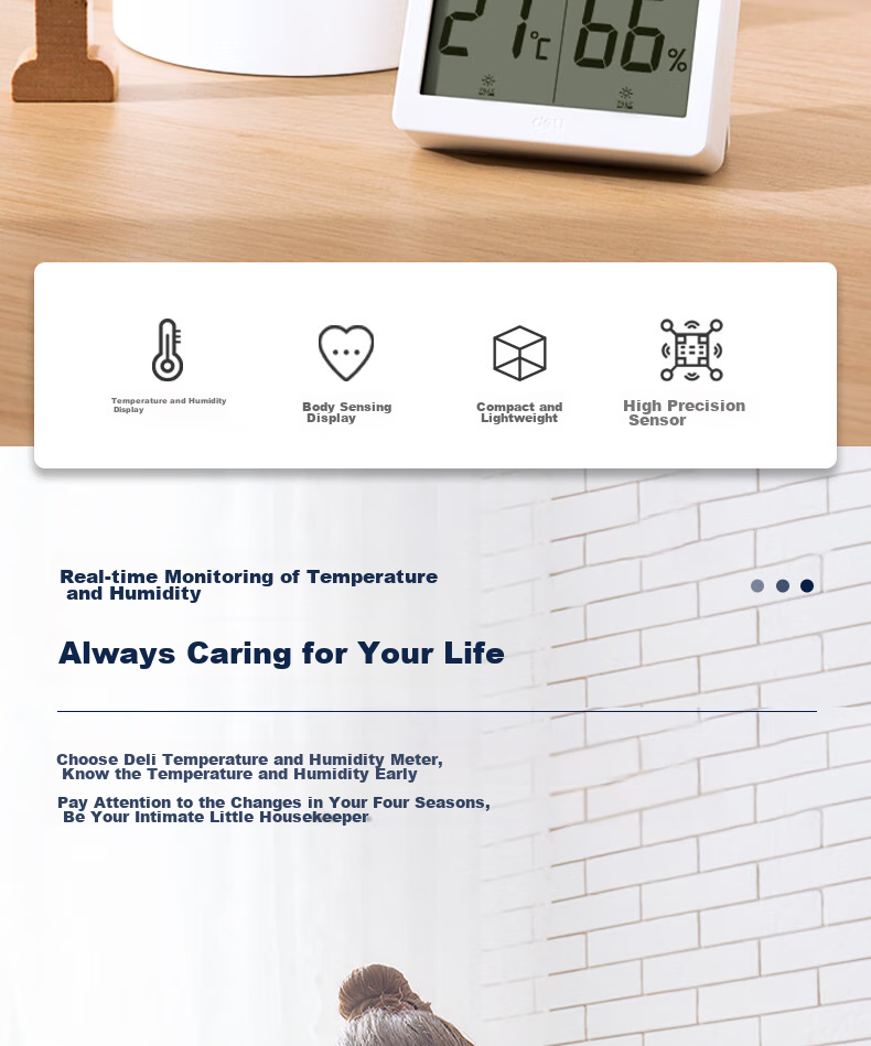 Deli Indoor Temperature And Humidity Meter LCD Electronic Thermometer And Hygrometer Gift for Elderly Children Birthday Present Baby Room Office Supplies White LE500-WH 2