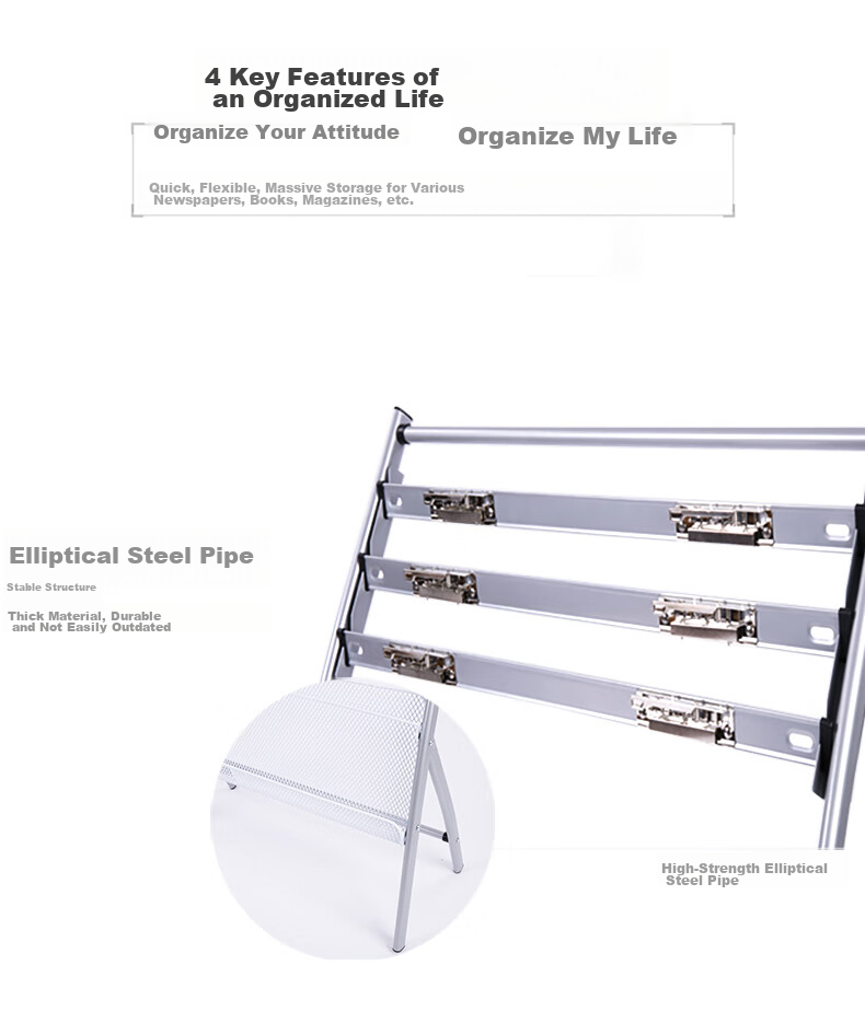 Deli [Super Popular] Four-Tier Business Clip Newspaper Rack Magazine Stand Bookshelf Library Shelf Newspaper Floor Stand Promotional Display Rack, Height 0.8 Meters 9301 3