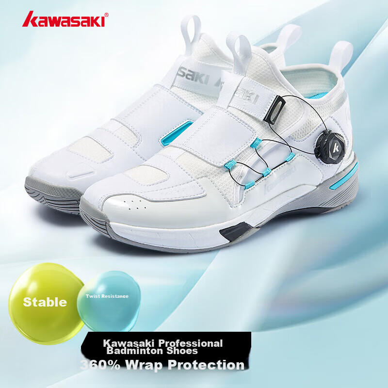 KAWASAKI Badminton Shoes with Wear-Resistant Button Laces, Men's And Women's Sports Training Shoes, Chuanyue 2.0, Gray-Blue, Size 45