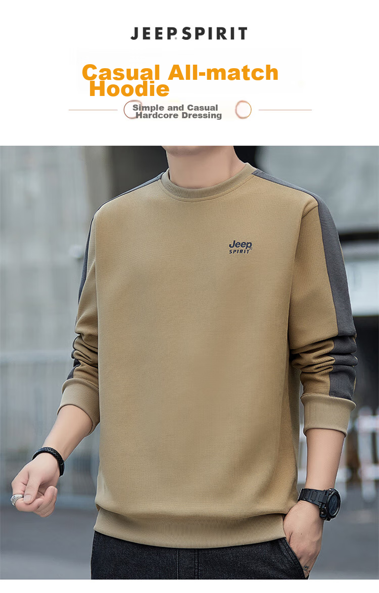 JEEP SPIRIT Men's Waffle Knit Long-Sleeve T-Shirt, Loose Casual Trendy Men's Top for Spring And Autum 1